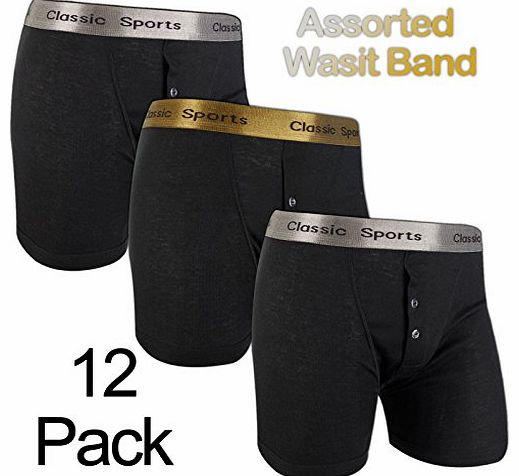 Classic Sports Mens Classic Sports Rib Boxers Black Pack of 12 XL