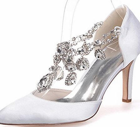 Clearbridal Womens Satin Wedding Bridal Shoes Pointed Toe High Heels for Evening Prom Party with Rhinestone Crystal ZXF0608-22 White UK7