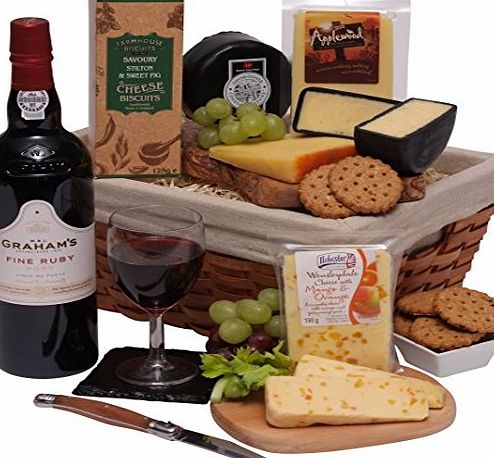 Clearwater Hampers Luxury Port amp; Cheese Gift Hamper - The Perfect Hamper For Him - Selection of Fresh Cheese With Fine Ruby Port