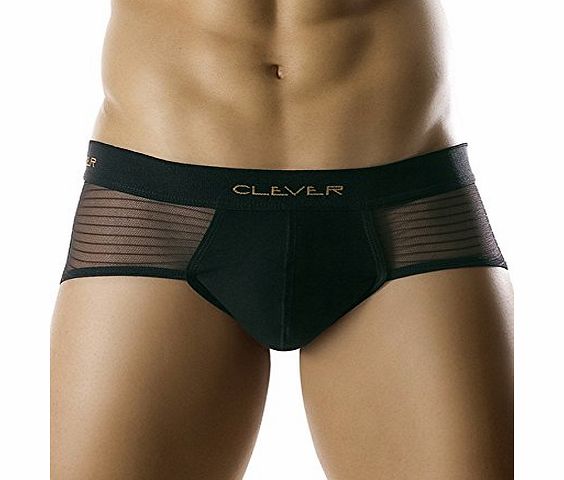 Clever Moda Brief Mesh Bars Black Mens Underwear (L)