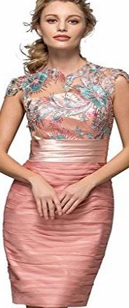 CLOCOLOR Womens Short Sheath Pleated Appliques Cowl Neck Cocktail Dress Prom Gowns pink uk8