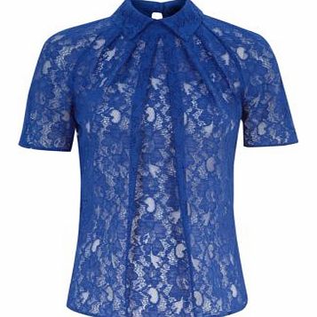 Closet Blue Lace Collared Pleated Blouse 3192226