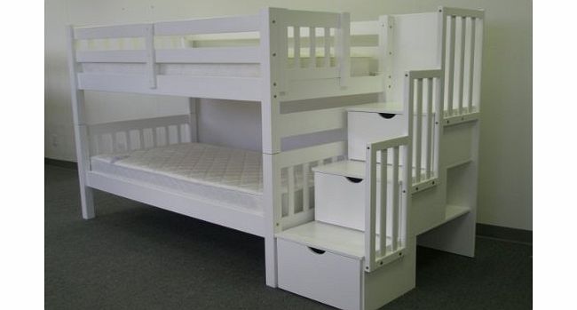 CloudSeller  STAIRCASE BUNK BED WITH 3 DRAWER STORAGE IN WHITE