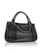Coccinelle Greta - Black Polished Calf Leather Satchel Bag