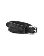 Womenand#39;s Black Calfhair and Leather Skinny Belt