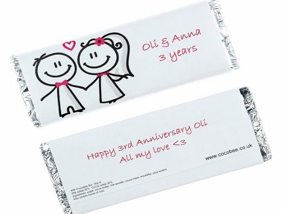 Coco bee (formerly Choccamocca) 2 x Personalised Chocolate Bars - Happy Couple design