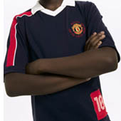 Manchester United Boys Short Sleeve V-Neck Top with Collar - Navy.