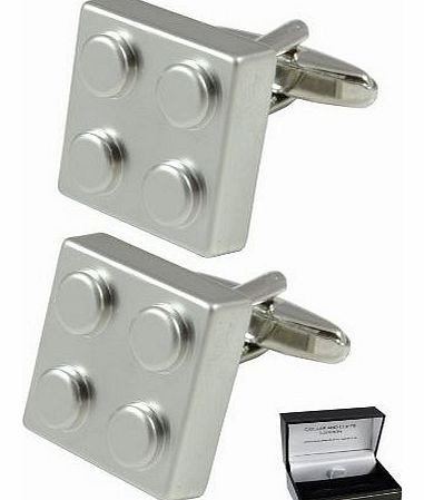 COLLAR AND CUFFS LONDON  - Fun Building Block Cufflinks - High Quality Brass - Silver Colour - Presentation Gift Box Included