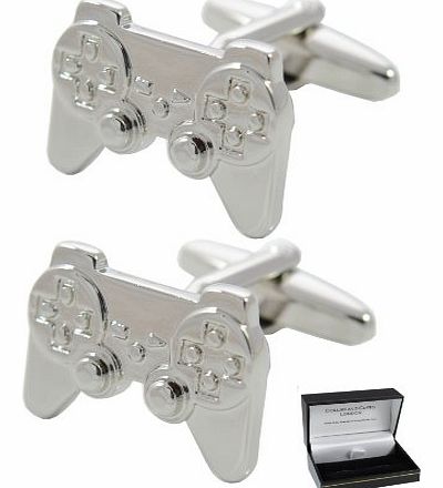 COLLAR AND CUFFS LONDON  - Fun Game Console Controller Cufflinks - High Quality Solid Brass - Silver Colour - Presentation Gift Box Included