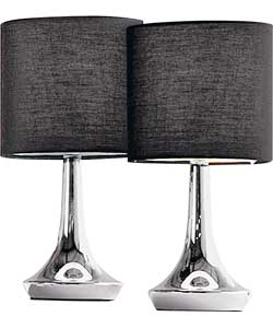 Colour Match Pair of Touch Table Lamps - Jet Black