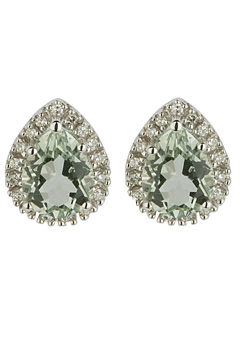 9ct Gold Green Amethyst and Diamond Earrings