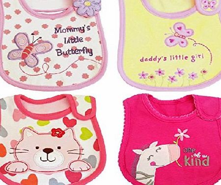 Colourful Baby World Newborn Baby Girl 4-pack Pink Cotton Bibs Bundle Shower Gift -Daddys Mommys Butterfly Girl