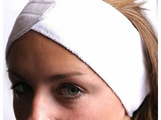 Comby Luxury Make Up Artists Soft Toweling White Velcro Fixing Headband - WHITE