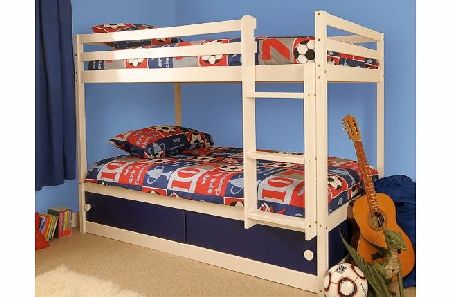 Comfy Living Boys Slide Storage White Wooden Bunk Bed with Blue Sliding Doors