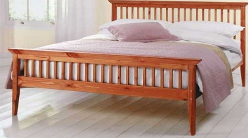 Comfy Living Double Wooden Bed Frame Caramel With Mattress 4ft6in Shaker Tanya
