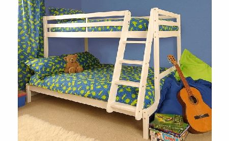 Comfy Living Triple Wooden Pine Bunk Bed 3ft amp; 4ft in a White Wash finish with 2 Mattresses