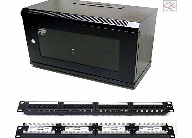 6U 450mm Black Wall Rack Network Cabinet + Cat6 Patch Panel LAN