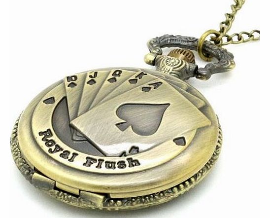 Conbays Antique Bronze Royal Flush Poker Cards Pocket Watch Necklace Chain Xmas Gift