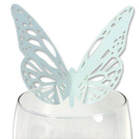 Aqua pearl laser cut butterfly glass place card pk 10