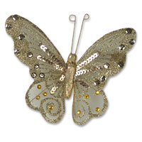 Gold large sheer sequin glitter butterfly pk of 6