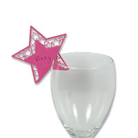 Hot pink star glass place card pk of 10