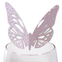 Pink pearl/white butterfly laser cut glass card pk of 10