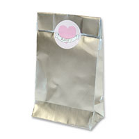silver favour bag with heart sticker