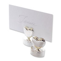 Silver heart place card holder set