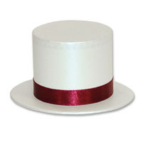 top hat favour with burgundy ribbon