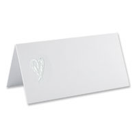 white/silver foil heart icon place cards