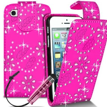 Connect Zone TM Ipod Touch 5 5th Gen Pink PU Leather Stylish Crystal Diamond Bling Flip Case With Screen Protector   Polishing Cloth 
