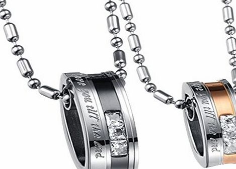 Contever 1 set of 2pcs Lovers Mens Womens Love You Till Be The End Stainless Steel Pendant Love Necklace Set, Couples Valentines Gift with 1 pcs Free Black Velvet Bag, Chain Length :55 cm