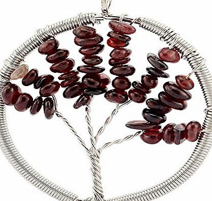 Contever Jewellery Crystal Element Garnet Pendant Necklace Shaped Tree of Life