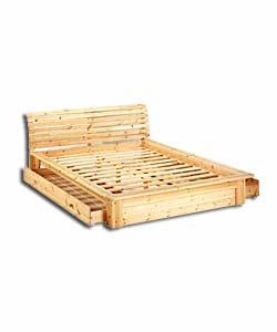 Solid Pine Double Bed - Frame Only - 2 Drawers