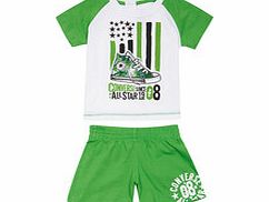 Boys 3-9mth green cotton shorts set