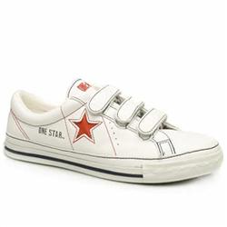 Male One Star 3V Leather Upper in White and Red