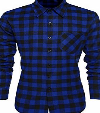 Coofandy Mens Casual Plaid Long Sleeve Shirt Slim Fit T-shirt, Size M