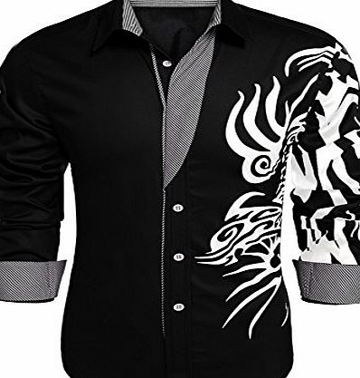 Coofandy Mens Fashion Print Dress Shirt Casual Cotton Button Down Shirts (X-Large, Black)