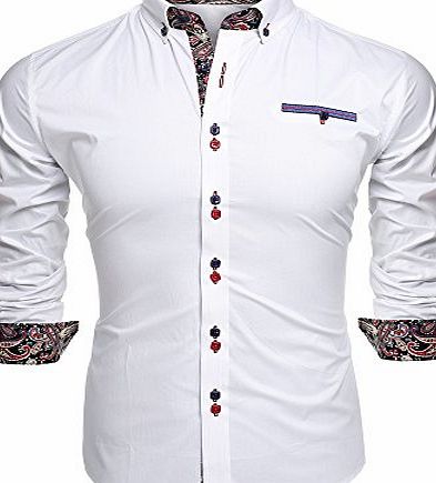 Coofandy Mens Fashion Slim Fit Dress Shirt Casual Exotic Shirt White XX-Large