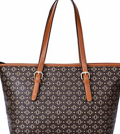 Coofit Ladies Handbags PU Leather Shoulder Bag Shopping Bag Women Shopper Tote Bag (Brown)