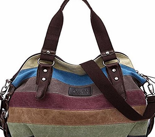 Coofit Multi-Color Striped Canvas Totes Handbag Womens Hobos and Shoulder Bags