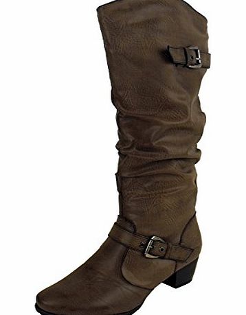 Womens Faux Leather Knee High Designer Boots Ladies Cuban Heel Boot Size UK 6