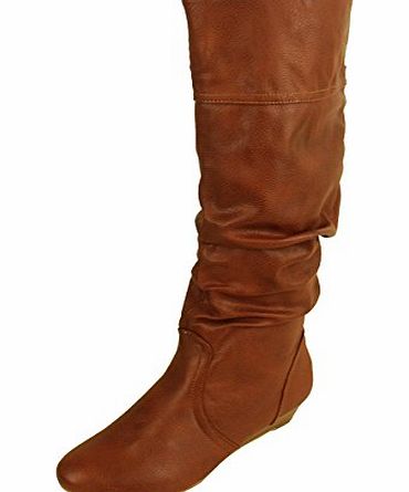Womens Faux Leather Knee High Designer Boots Ladies Wedge Heel Boot Size UK 5