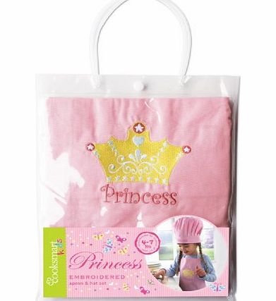 Cooksmart Girls Pink Princess Embroidered Cooking Apron and Hat Set