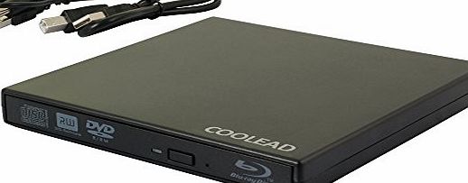 COOLEAD Black Slim USB External Blu-Ray Player External USB DVD RW Laptop Burner Drive   Free Microfiber Cloth