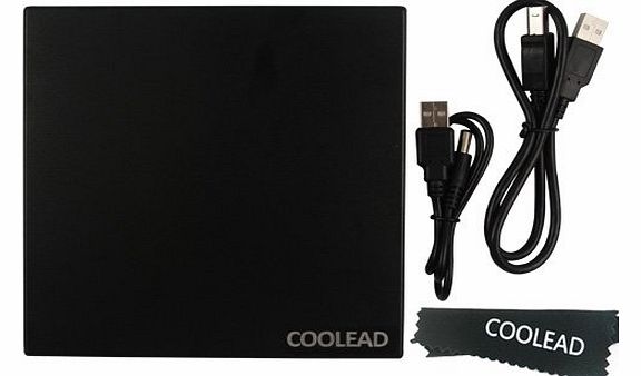 COOLEAD Black Ultra Slim USB External CD-ROM Drive x24 and DVD ROM Drive x8   Microfiber Cloth