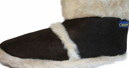 New Ladies Coolers Branded FUR COLLAR Microsuede Textile Upper Fluffy Lined Snugg Boot Slipper 316 Denim UK size 5-6