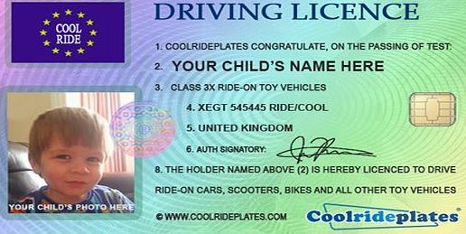 Coolrideplates Kids Personalised Driving Licence *SIMPLY MESSAGE US WITH THE NAME AND PHOTO REQUIRED AFTER ORDERING*