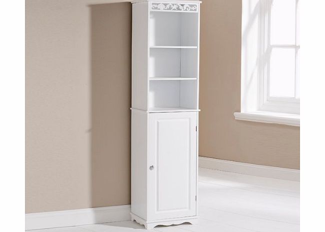 Coral Tall Bathroom Cabinet White Wooden Floor Standing Cubpoard 1 Door 3 Shelves