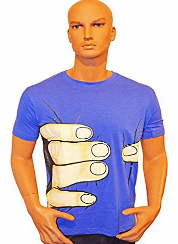 NEW UNISEX COTTON FUNNY HAND GRAB PRINTED T-SHIRT MENS LADIES TOP SHORT SLEEVE (Royal Blue, Large)